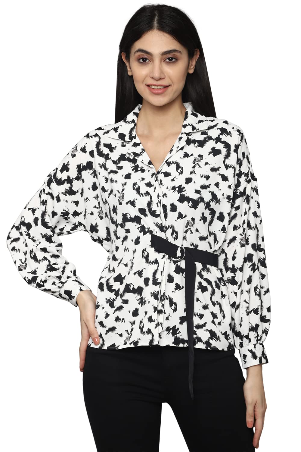Allen Solly Women Regular Fit Printed Casual Cotton Full Sleeve T-Shirt