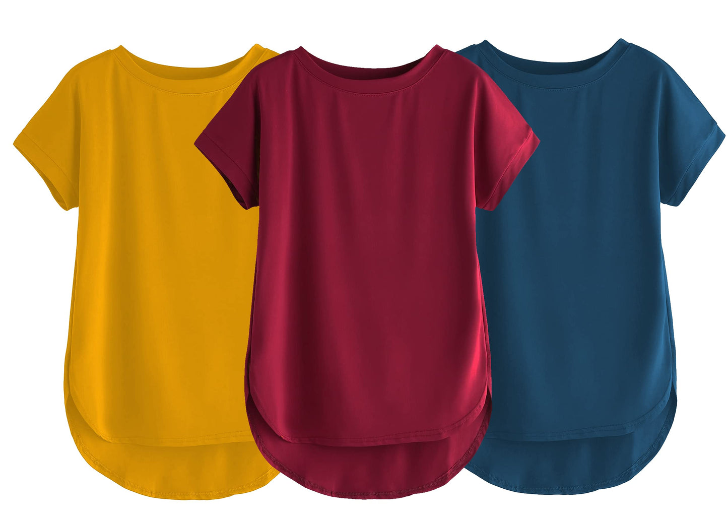 Fabricorn Combo Of Three Plain Maroon, Mustard Yellow And Airforce Blue Round Neck Up And Down Cotton Tshirt For Women (Maroon,