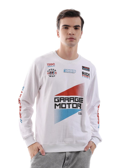 The Indian Garage Co White Regular Fit Placement Print Long Sleeve Pull On Sweatshirt