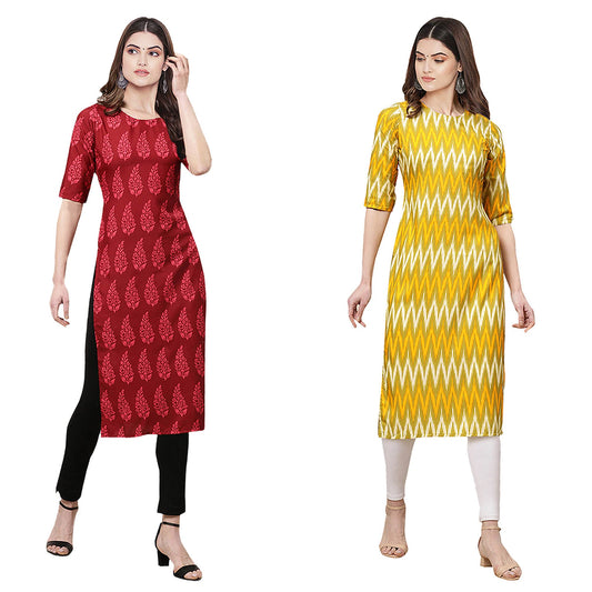 Pinkmint Women's Crepe Digital Print Straight Kurta [Pack of 2] (CCX-331-339)