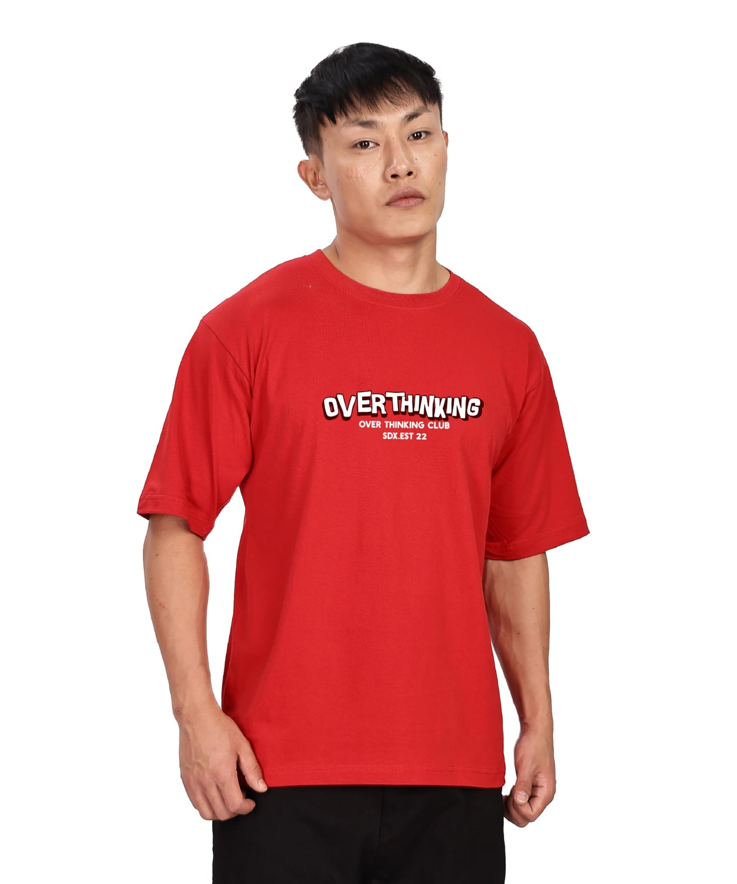 SHODOX Mens 100% Cotton Oversized Half Sleeve Tshirt for Men - Drop Shoulder Front and Back Printed Round Neck Tshirts, Relaxed