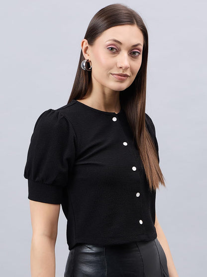 Style Quotient Women Solid Black Polyknit Casual Open Front Shrug