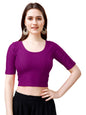 Pujia Mills WomenS Readymade Dobby Cotton Lycra Stretchable Round Neck Half Sleeve Blouse Fancy Wine Color Lycra Stretchable Bl