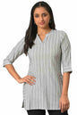 White Striped Collar Band With V-Slit Plus Size Kurti