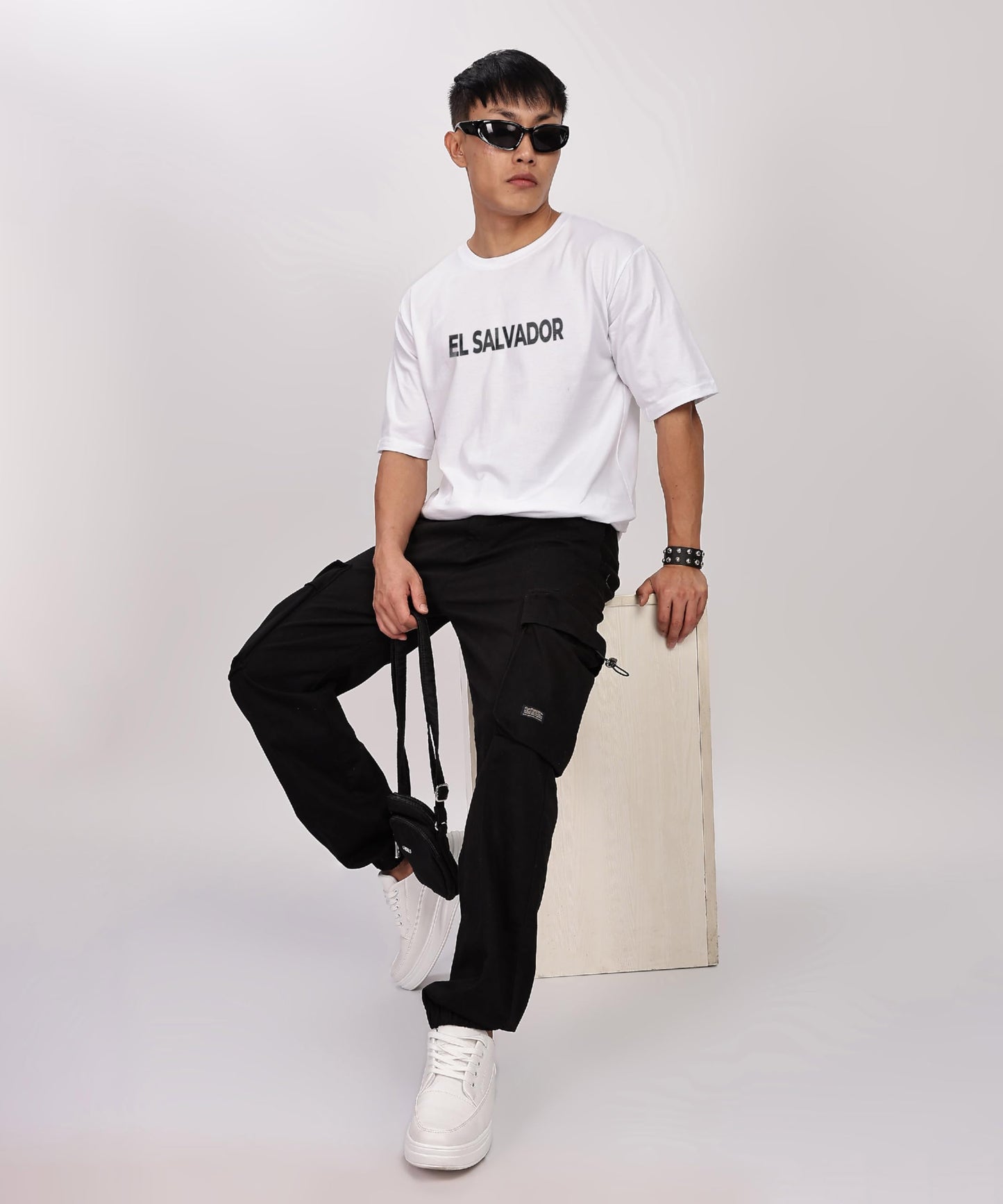 SHODOX Mens 100% Pure Cotton Relaxed Fit Drop Shoulder Premium Front & Back Printed Oversized T-Shirt (Pack of 1) White
