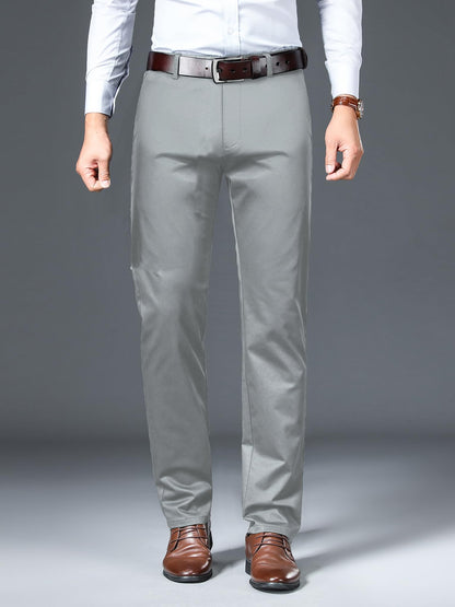 AVANOVA Mens Solid Grey Trousers Light Business Style Slightly Stretch Straight Leg Pants for Outdoor Casual Daily Trouser II M