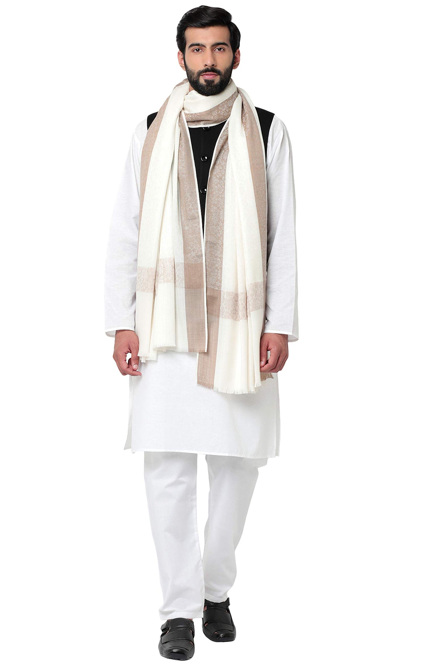 Weavers Villa MenS Woven Border Pure Wool Lohi/Woollen Shawl, 125Cm X 250Cm