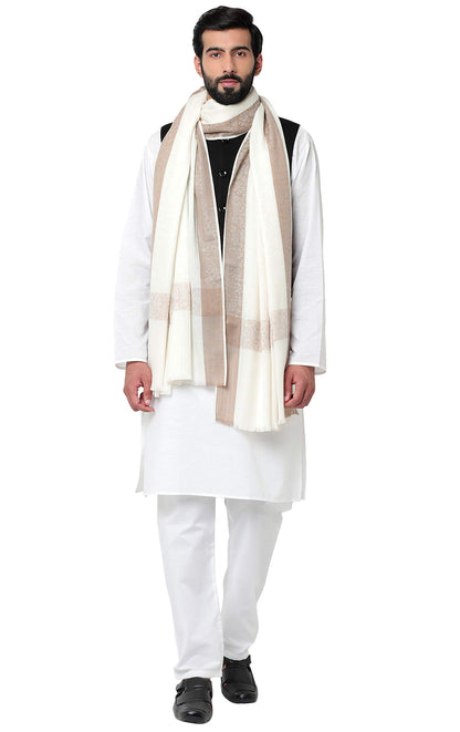 Weavers Villa MenS Woven Border Pure Wool Lohi/Woollen Shawl, 125Cm X 250Cm