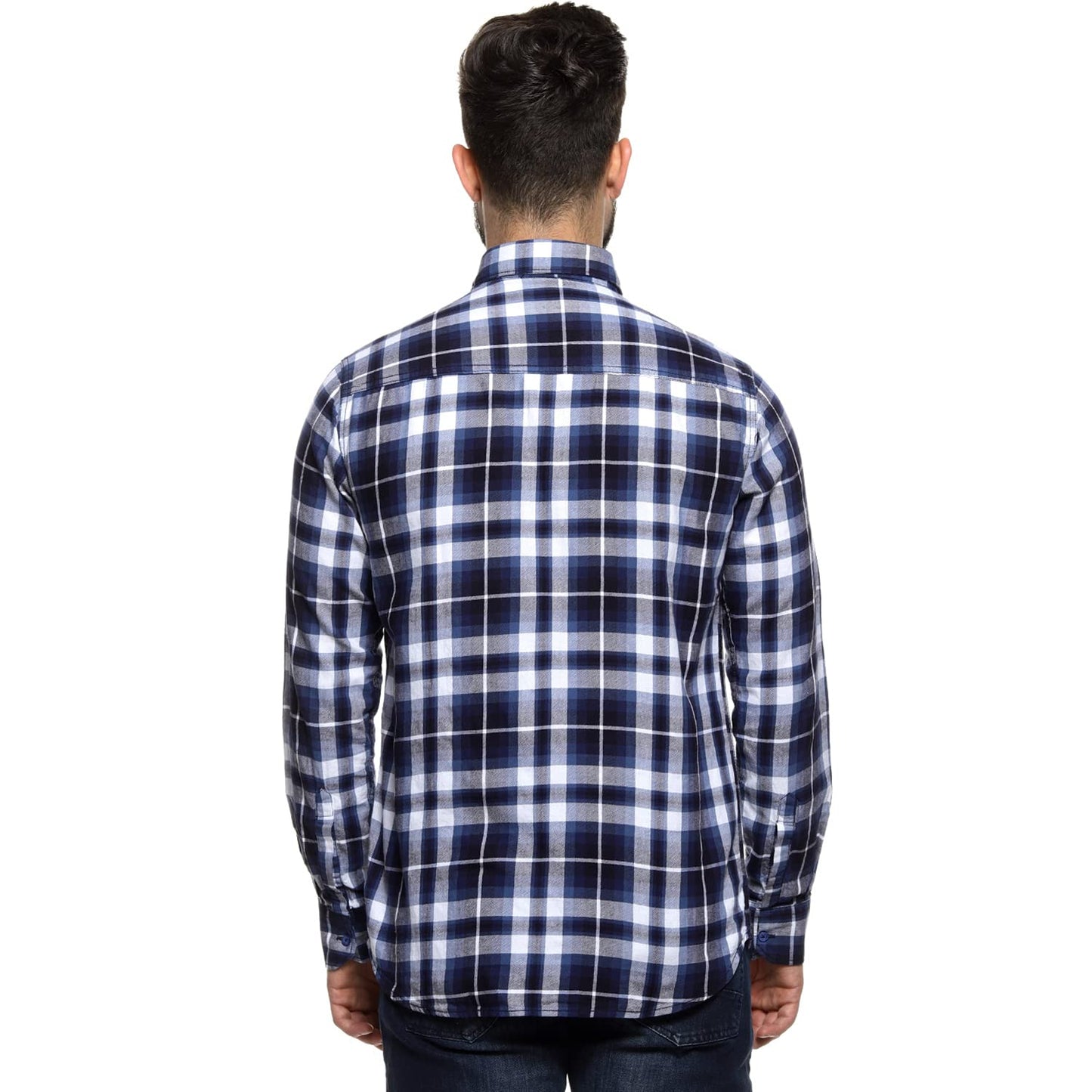 Campus Sutra Mens Full Sleeve Regular Fit Shirt for Casual Wear|Blue|White|Chequered|Front Spread Collar Detail|Shirt Crafted w