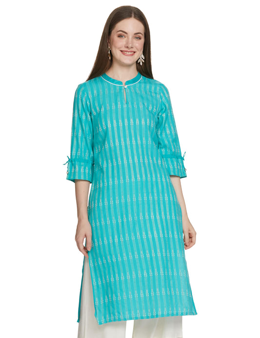 Aurelia Womens Rayon Solid Regular Green Printed Dobby Kurta (23FEA13799-702938