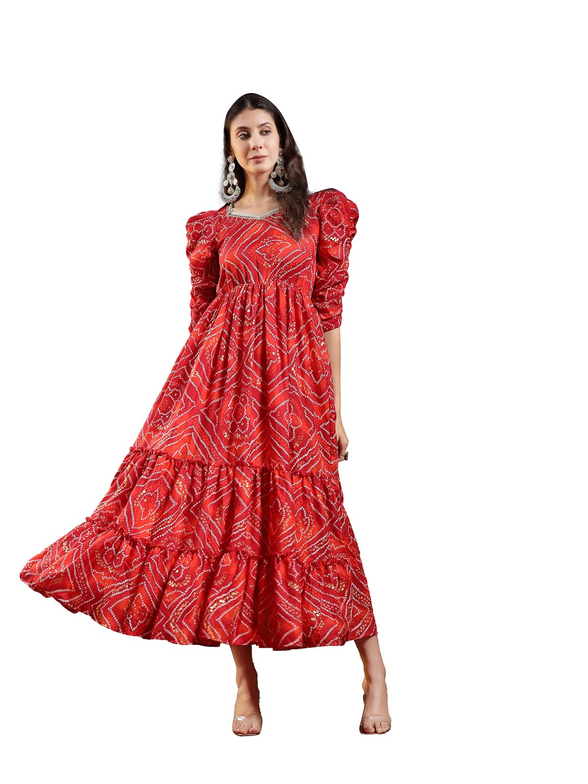 Stylum Womens Bandhej Printed Rayon Tiered Dress