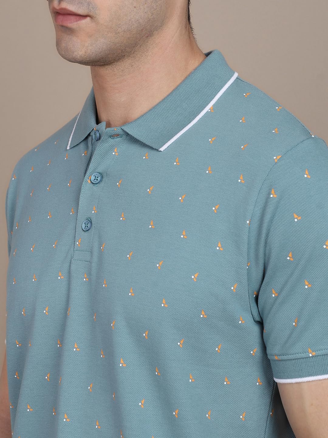 Dennis Lingo Mens Cotton Sea Green Micro Print Polo T-Shirt