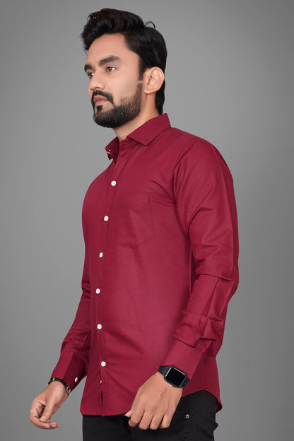 Besix MenS Cotton Blend Solid Shirt With Spread Collared Full Sleeve Button Closure Curved Hem Straight Length And One Pocket |
