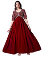 Wedani Georgette Embroidered Long Gown for Women Maroon
