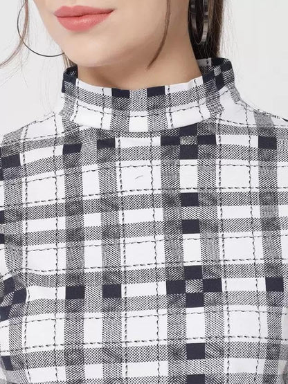 Kotty WomenS Casual Regular Sleeves Checkered White Top