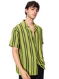 The Souled Store Stripes: Lime Men and Boys Short Sleeves Collared Neck Button Front Regular Fit Textured Shirts