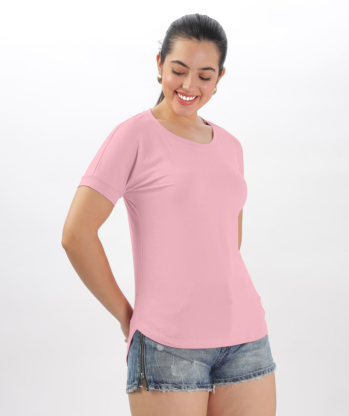 SHODOX Womens Cotton Blend Solid Regular fit Round Neck Short Sleeve T-Shirt (Pack of 1)