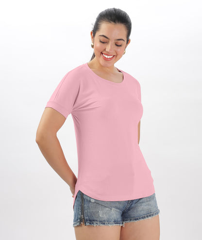 SHODOX Womens Cotton Blend Solid Regular fit Round Neck Short Sleeve T-Shirt (Pack of 1)