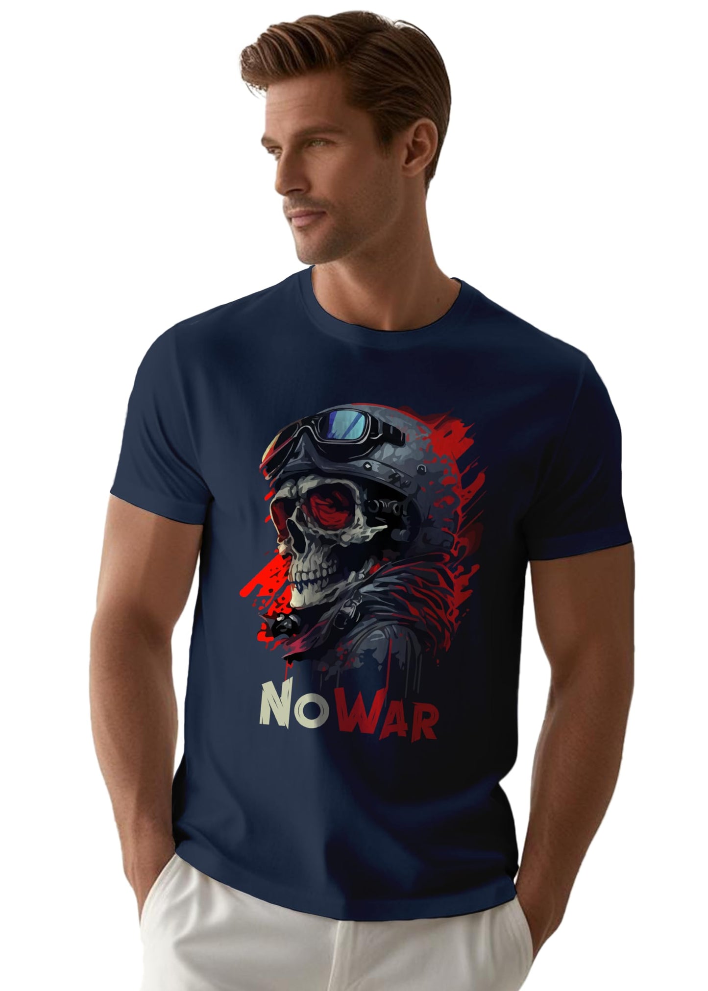 Peppyzone Mens Regular Fit T-Shirt (PZ-SkullRider139_Navy Blue