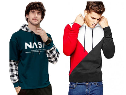 Noble Monk Men Stylish Printed T-Shirt (Pack Of 2) | Full Sleeve | Hooded Neck | Combo Hoodies For Men
