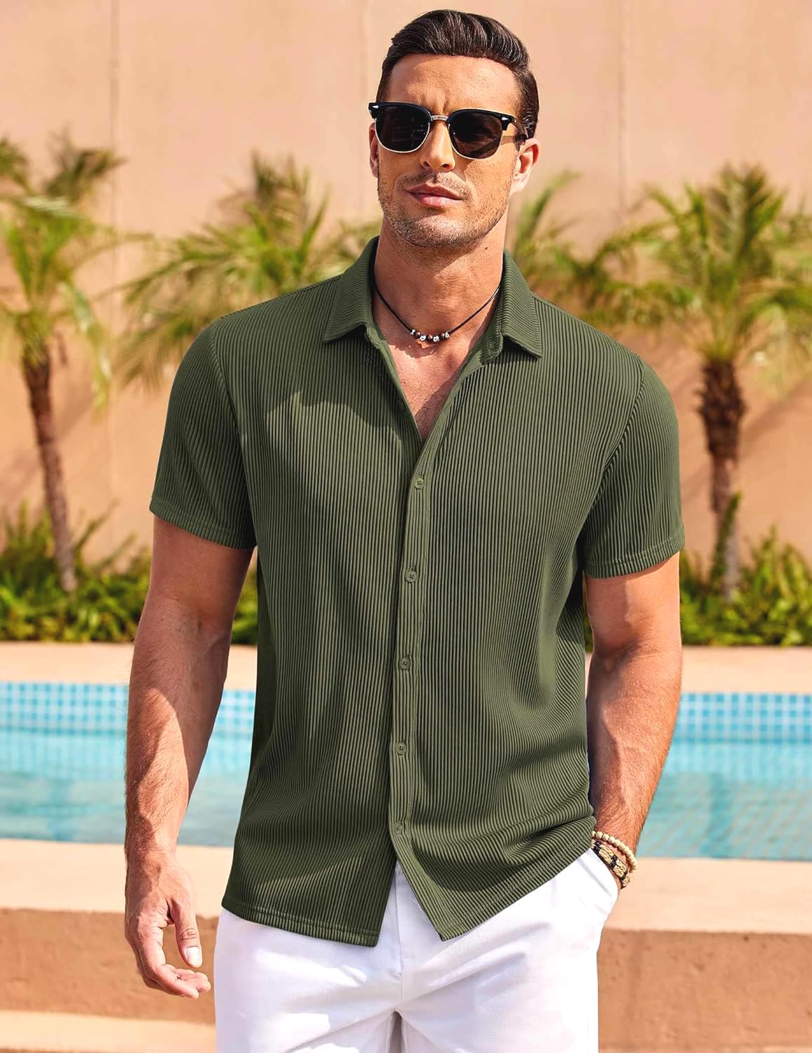 CB-COLEBROOK Mens Casual Shirts Short Sleeve Button Down Loose Fit Shirt for Men Wedding Beach Fashion Shirt (in, Alpha, XL, Re