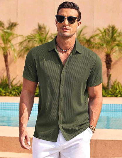 CB-COLEBROOK Mens Casual Shirts Short Sleeve Button Down Loose Fit Shirt for Men Wedding Beach Fashion Shirt (in, Alpha, XL, Re