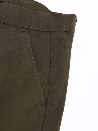 Dennis Lingo Solid Cotton Mens Casual Trouser, Tapered Fit, Mid Rise, Ankle Length Chinos Trousers Olive