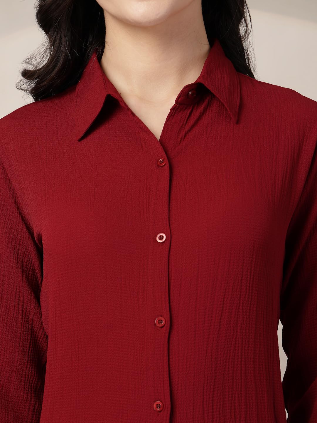 Style Quotient Women Maroon Solid Textured Shirt