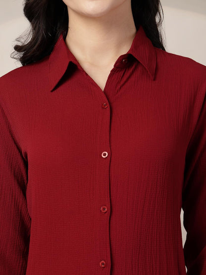 Style Quotient Women Maroon Solid Textured Shirt