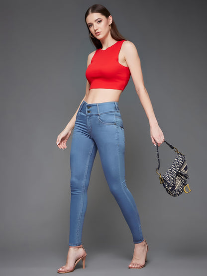 Miss Chase WomenS Skinny Fit High Rise Clean Look Regular Length Ice Wash Stretchable High Waist Denim Jeans (Mcss24Den98-70-11