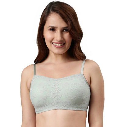 Enamor Womens Nylon Blend Non Padded Wire Free Full Coverage Bra Green