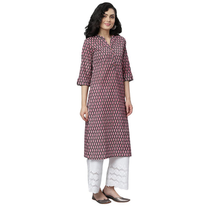 Stylum Women's Printed Cotton Slub Straight Kurta (Yellow)