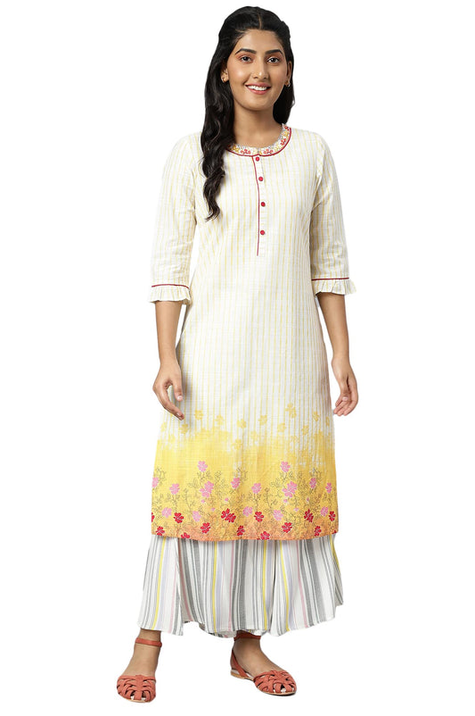 Aurelia Women White Rayon Floral Printed Straight Kurta