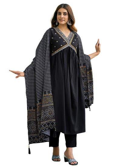 Sanisa Womens Cotton Blend Sequence Embroidery Gota Lace Alia Cut Kurta with Pant and Dupatta Set| Ethnic Set | Suit Set | Kurt