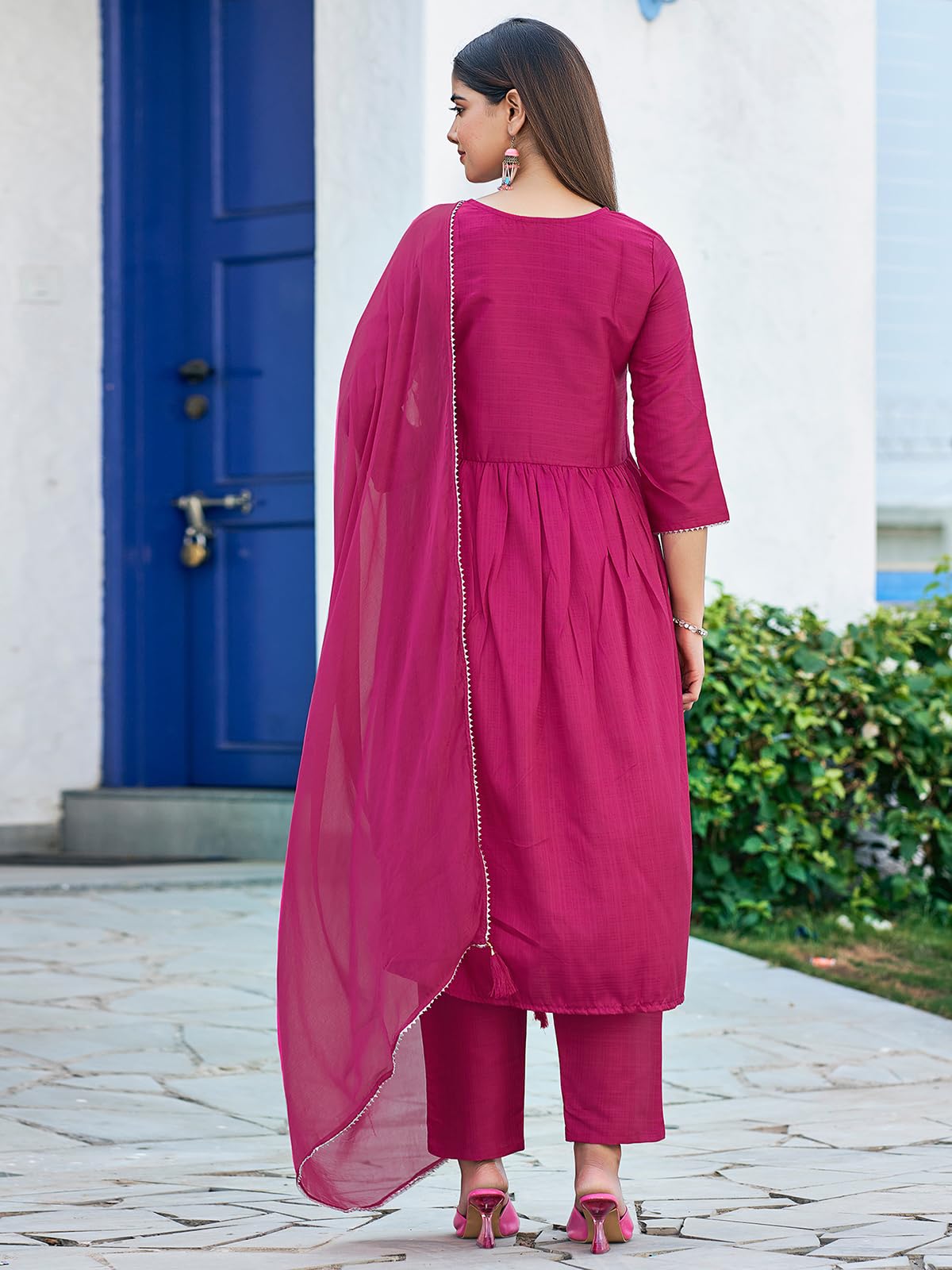 Sanisa Womens Art Silk Sequence Embroidery Work Alia Cut Kurta with Pant and Dupatta Set| Ethnic Set | Suit Set | Kurta Set(163