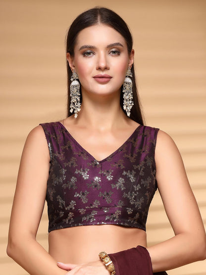 Oomph! Readymade Blouse For Women, Brocade, Sleeveless, V-Neck, Rbbl654