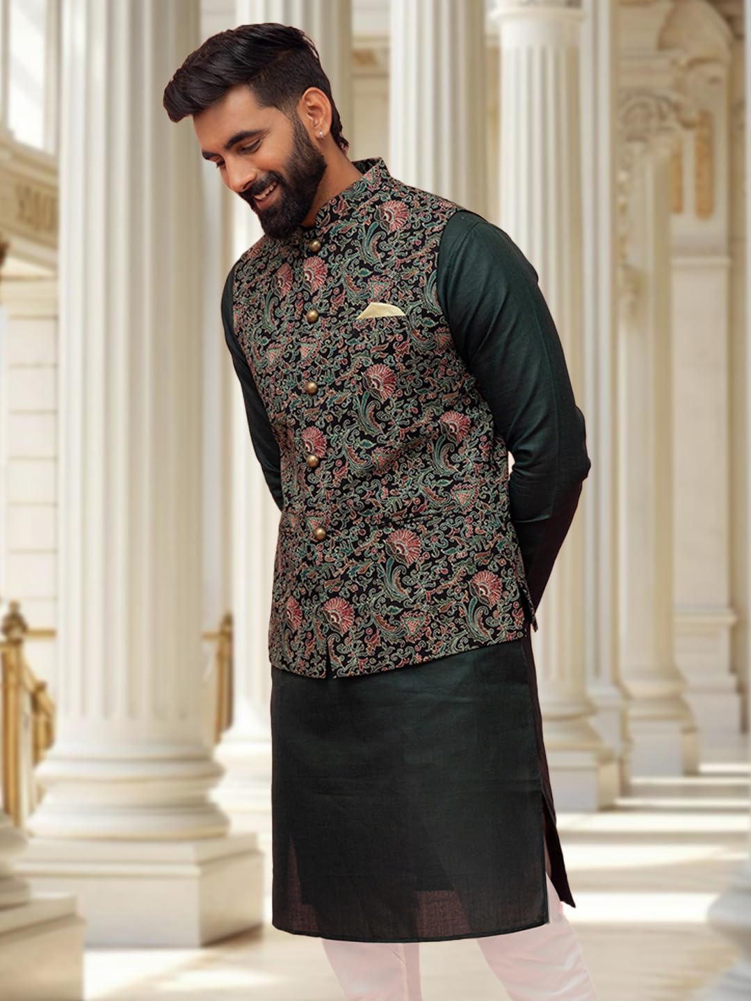Kisah Nehru Jacket For Men  Printed Pure Cotton Modi Jacket | Ethnic & Formal Waist Coat For Weddings, Parties & Office Wear