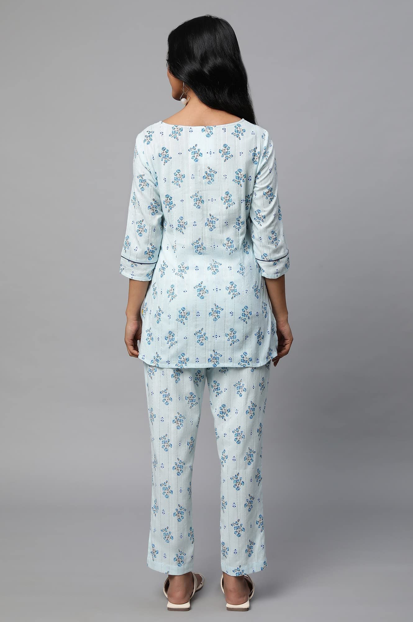 Blue Floral Print Summer Kurti Co-Ord Set