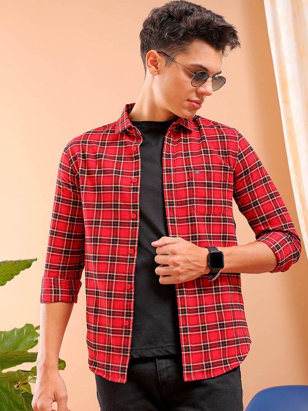 The Indian Garage Co Mens Slim Fit Shirt (1223-SHBCYD-08-03_Red