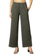 Womens Wide Leg Pants | Solid Green Stretchable Polyester Trousers | Stylish Korean Clothing | Flared, Straight Fit, Baggy, and