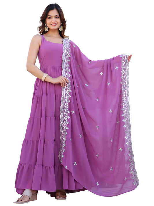 Wedani Pink Georgette Solid Anarkali Kurta for Women