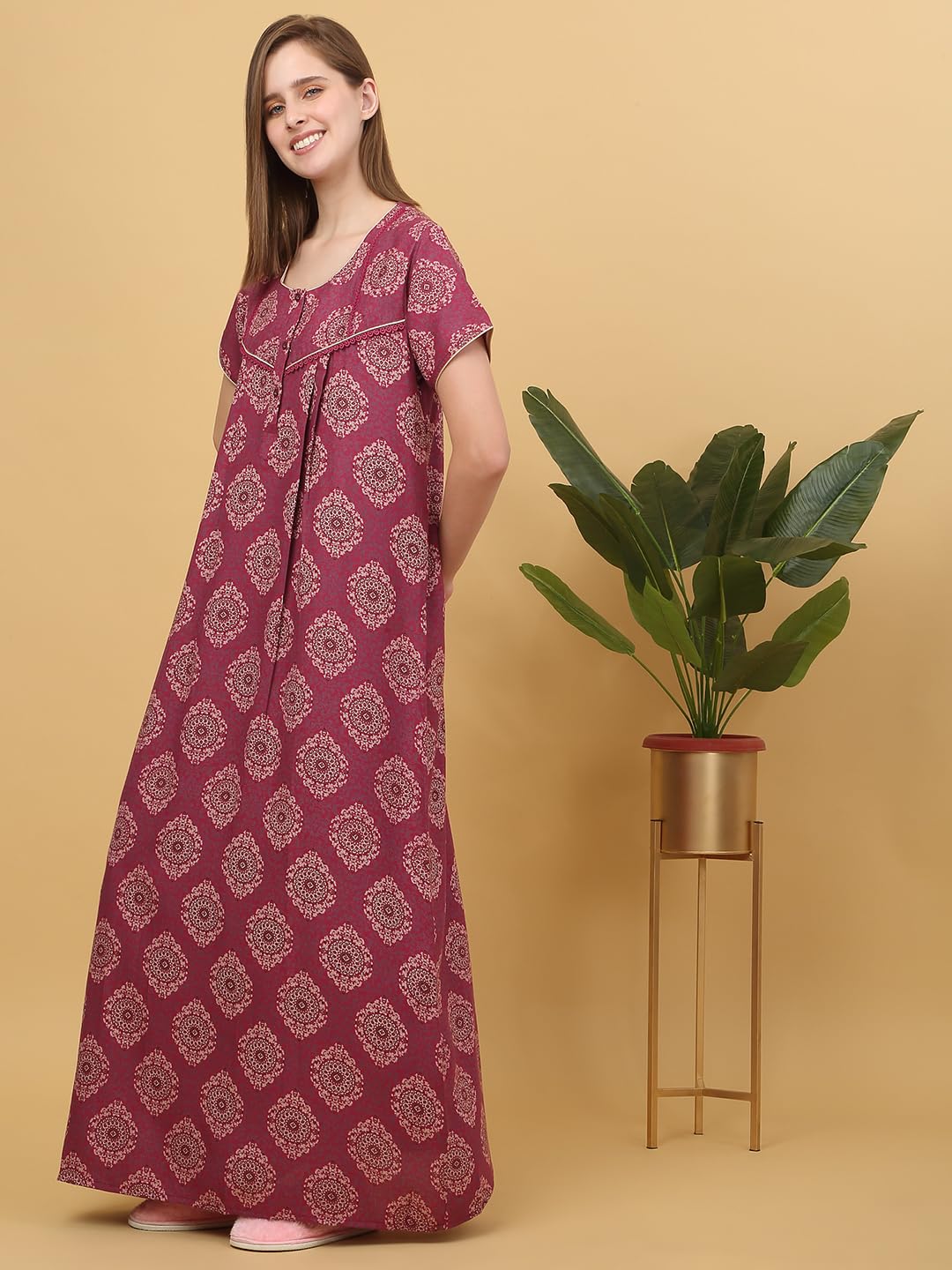 Sweet Dreams Women Printed Night Dress Rose