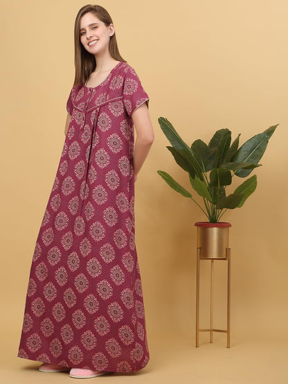 Sweet Dreams Women Printed Night Dress Rose