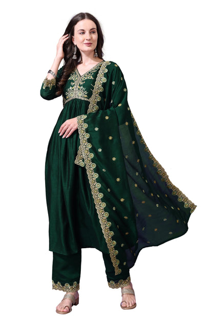 Pratham Blue WomenS Silk Embroidered Anarkali Kurta Palazzos With Dupatta |Kurta Set For Women |WomenS Kurta |Women Embroidere