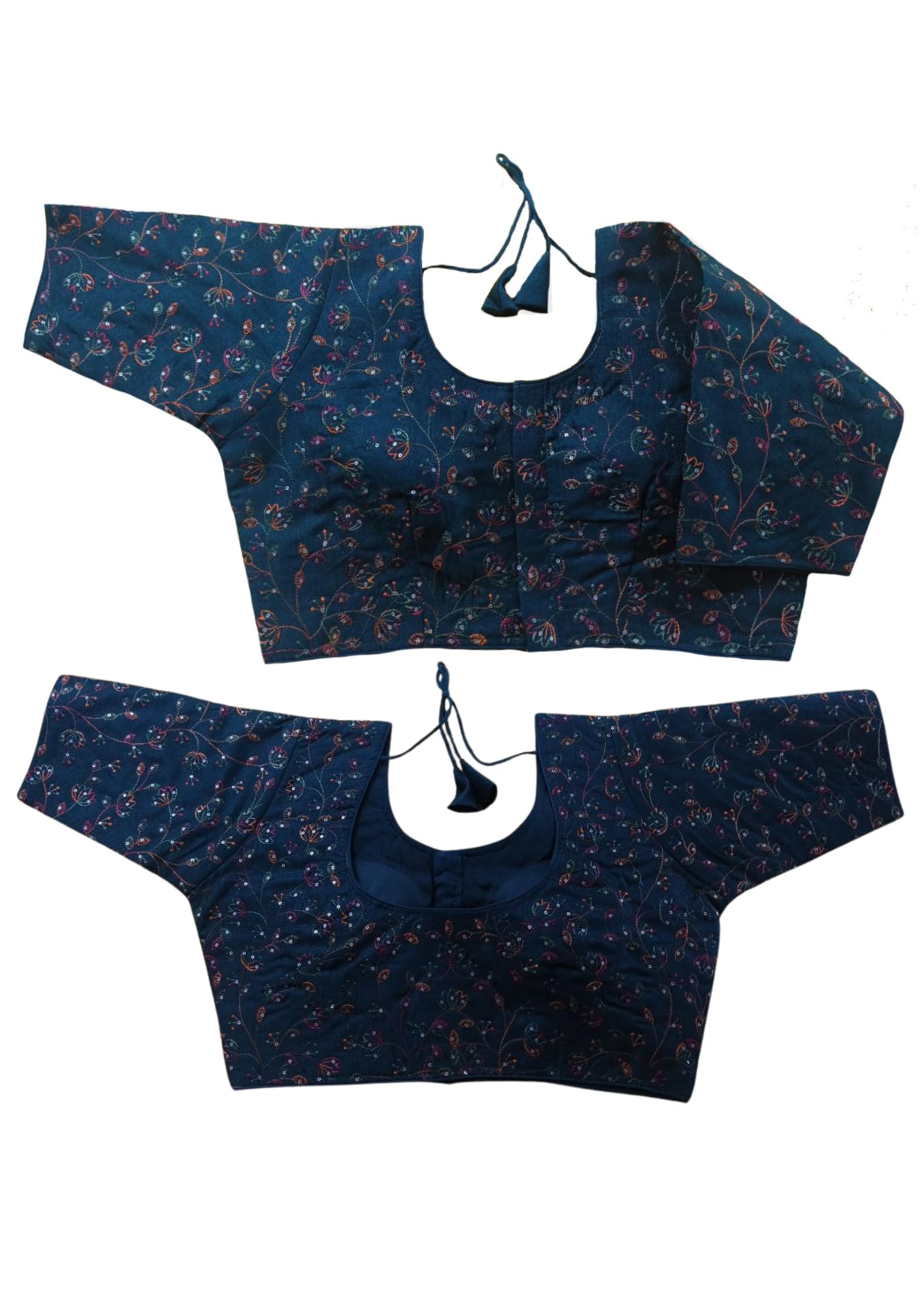 Vihu Fashion WomenS Sequence Multi Embroidered U Neck Half Sleeve Readymade Saree Blouse Indian Ethnic Designer Stitched Women