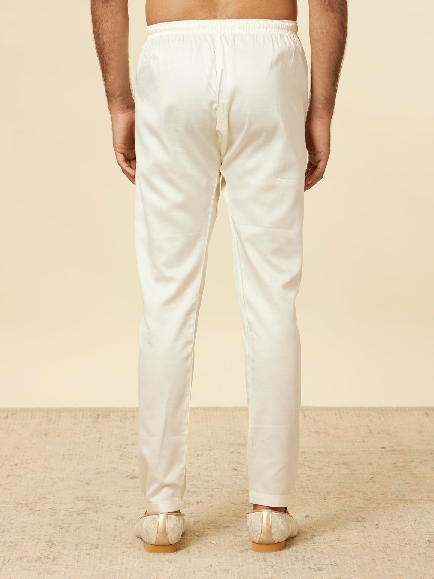 Manyavar Cream Cotton Plain Pyjama