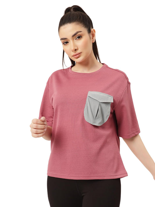 Clovia Womens Comfort Fit Active Sportswear T-Shirt (AT0214P22_Pink_S)