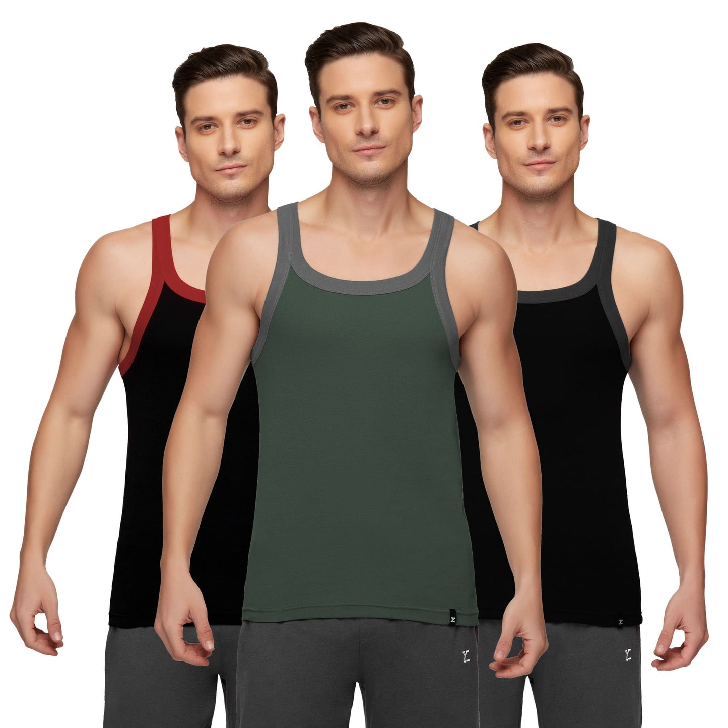 XYXX Mens Super Combed Cotton Square Neck Knitted Vest - High Moisture Absorbing Innerwear for Men with Anti-Bacterial Silver F