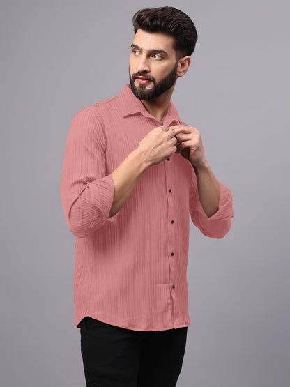Finivo Fashion MenS Casual Button Down Shirts Long Sleeve Linen Shirt Fashion Textured Beach Summer Shirts Peach