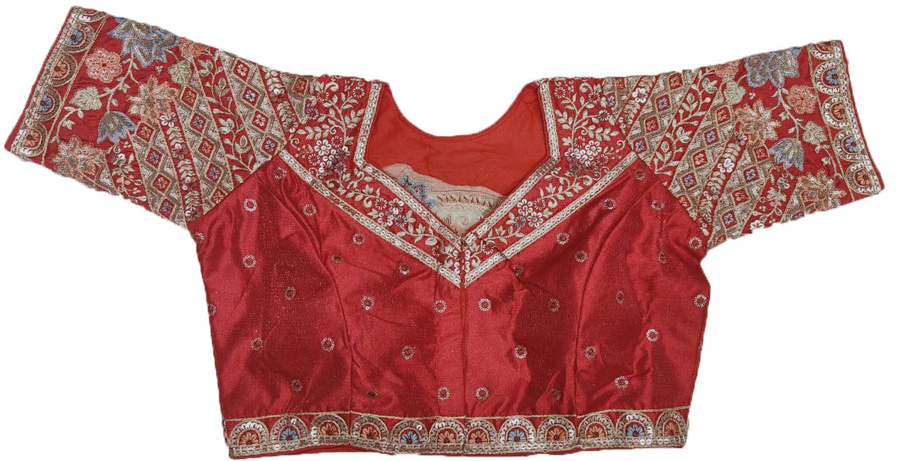 Pujia Mills WomenS Ethnic Wear Golden Codding With Multi Embroidery Sequence Work Sweetheart Neck Half Sleeve Readymade Bridal